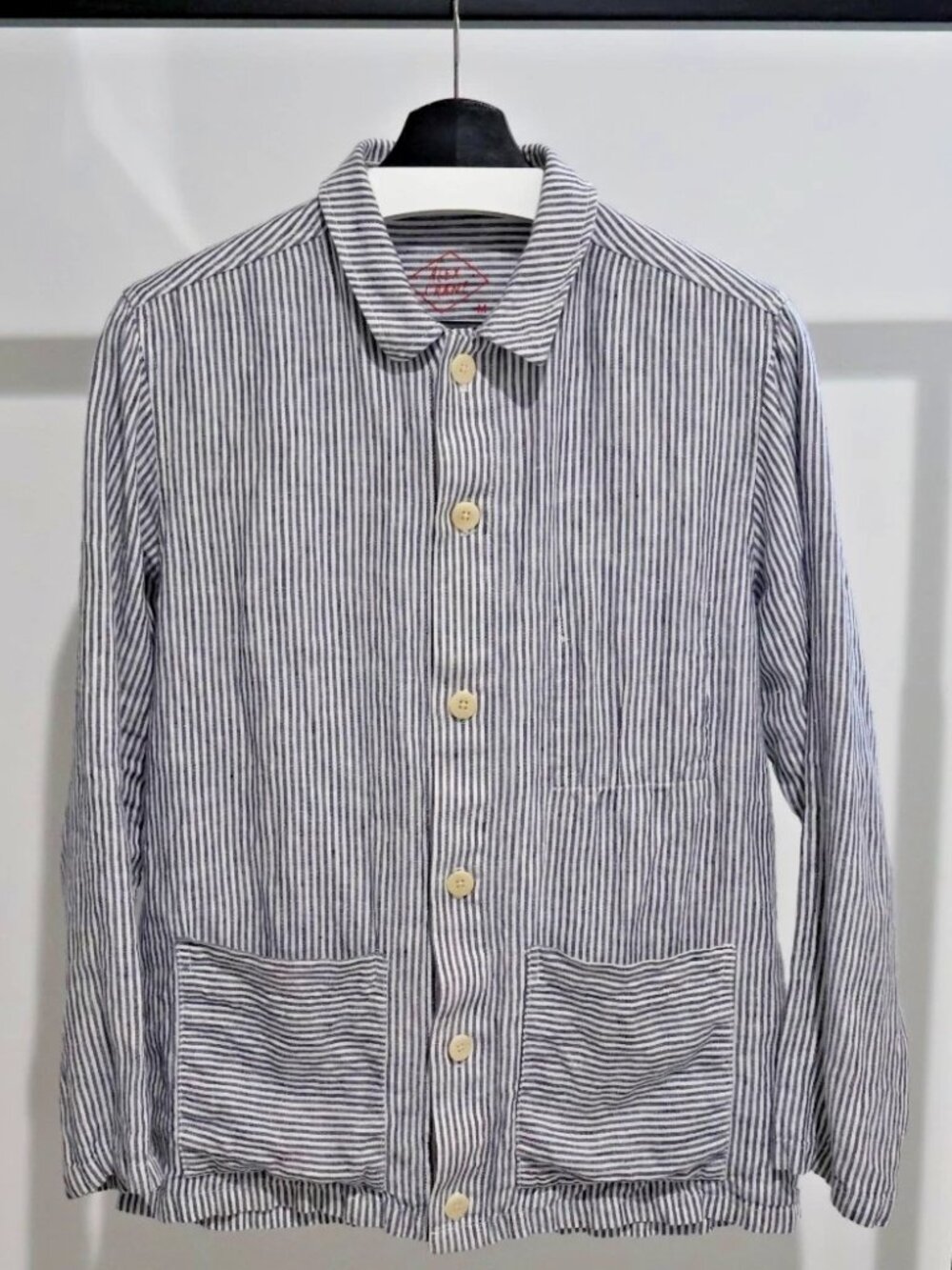 ALEX CRANE Kite Linen Jacket Shirt Striped Navy White Pockets S/M